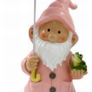 Ornamental Gnome33.5cm Holding Umbrella Pink