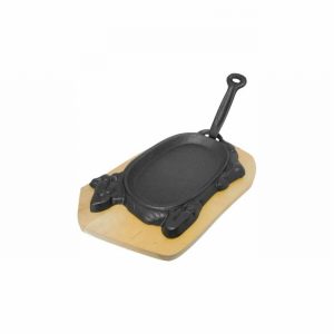 Sizzler Plate Cast Iron Cow Med. & Wood Base